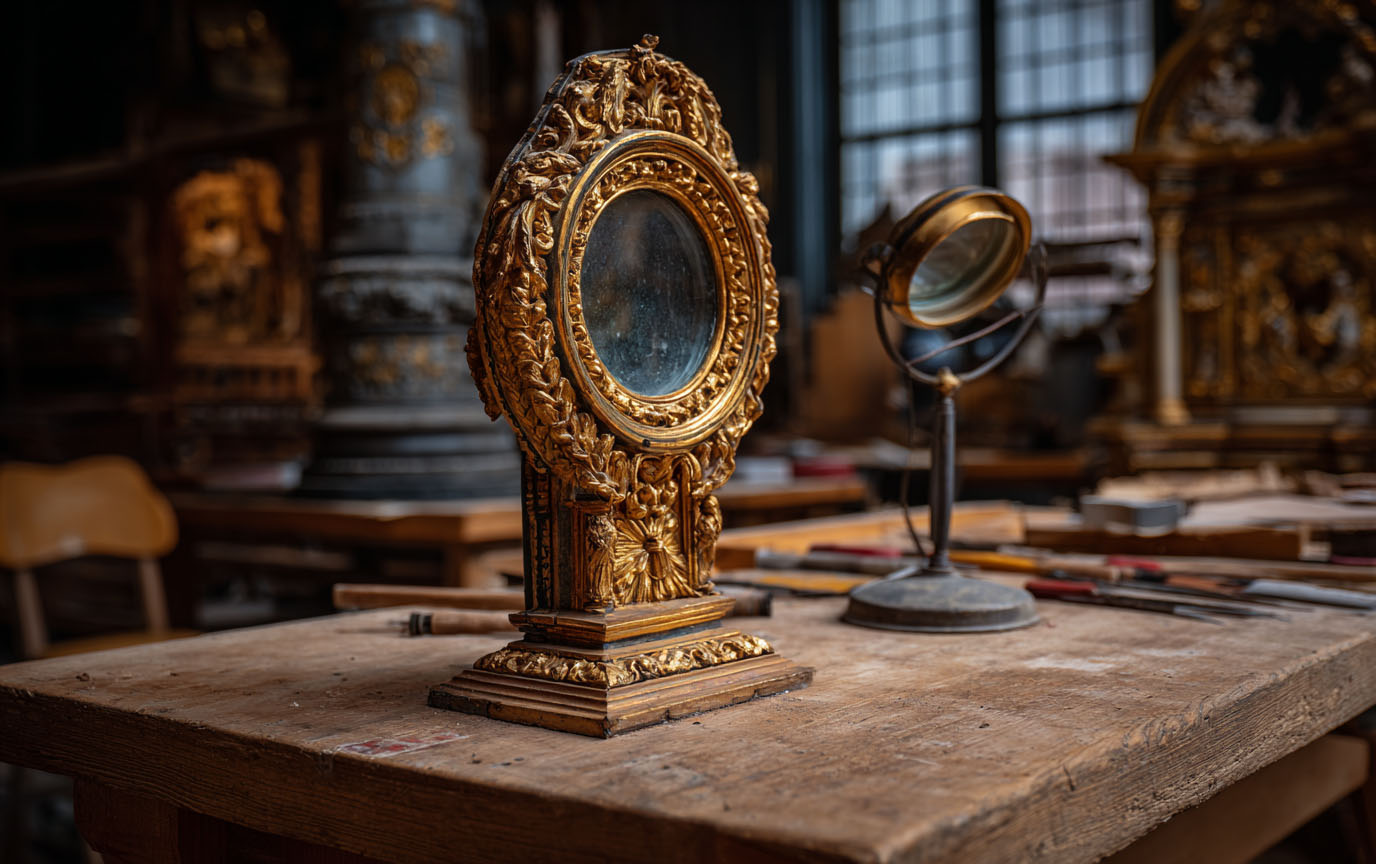 Objet du patrimoine mobilier belge en cours de restauration