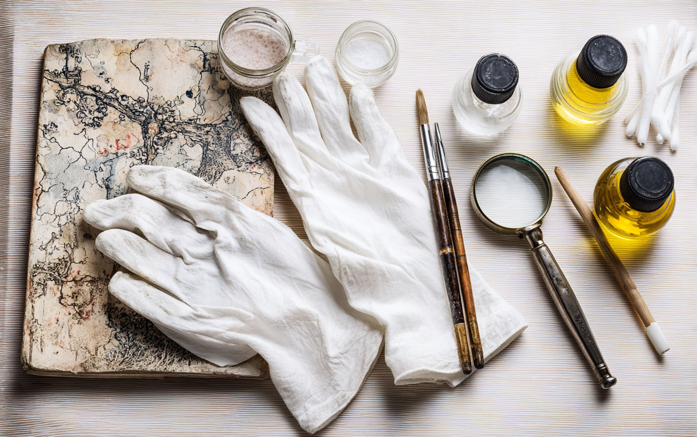 Mains d'un restaurateur travaillant avec précision sur une œuvre du patrimoine belge